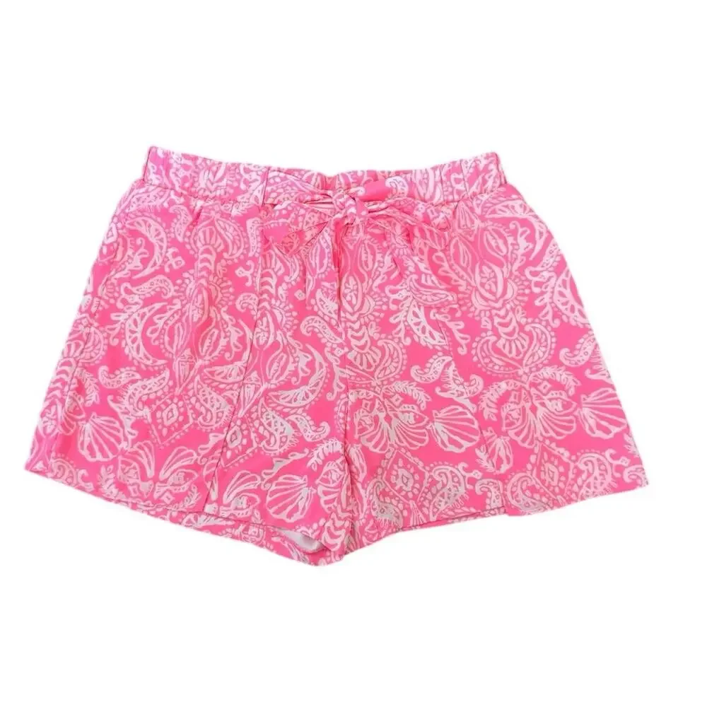 Lilly Pulitzer M Mylee Tie-Front Shorts Havana Pink Clawdia Seashell Pattern